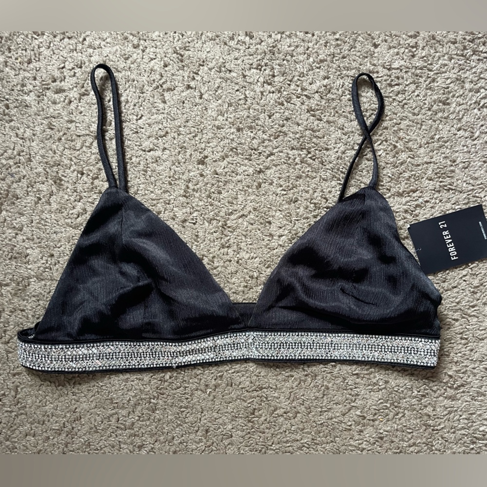 Forever 21 black silk and silver sparkle bralette NWT size medium